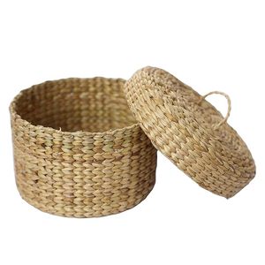 Natural Seagrass Storage <b>Basket</b> <b>With</b> <b>Lid</b> Circle Shape Eco-Friendly Handwoven Nordic Style for Home Decor - Product Image 5