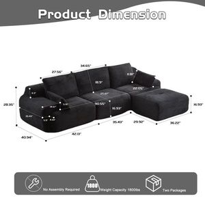 Divano Sezionale Moderno in Memory Foam Compresso con Gambe, Grande Divano Componibile per Soggiorno, Divano Modulare Cloud Pet-Friendly - Product Image 3