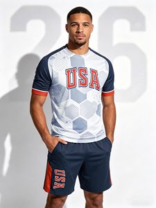 Maillot de football à manches courtes pour homme USA, col rond, impression sublimée, polyester respirant, coupe athlétique, vêtements pour adultes - Product Image 3