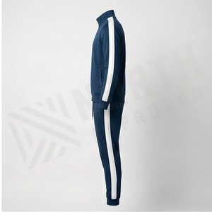 Survêtement bleu marine pour homme, fermeture éclair intégrale, col montant, vêtements de sport décontractés, couleur unie, mélange polyester-coton, coupe classique, vêtements d'automne - Product Image 3