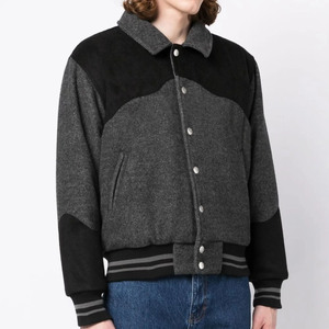 Veste varsity en laine mélangée pour homme, color-block, col rabattu, style décontracté, coupe classique, fermeture boutonnée, pour l'automne - Product Image 1