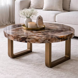 Mesa de Centro de Cuarzo Ahumado, Mesa de Cristal Hecha a Mano para Muebles de Sala de Estar - Product Image 1