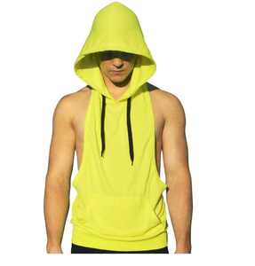 Camiseta sin mangas con capucha para hombre, de alta calidad, ecológica, transpirable, de spandex/algodón, cuello en V, color sólido personalizado, de secado rápido, cómoda y regular. - Product Image 1