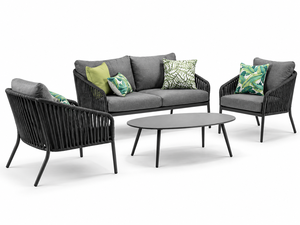 Juego de sofás de mimbre para exteriores de 4 piezas con mesa de centro, muebles de patio impermeables, estructura de aluminio, color gris - Product Image 3
