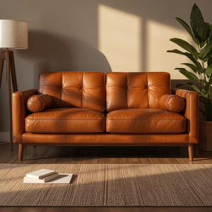 Sofá Moderno de Dos Plazas de Cuero Genuino de Fábrica Vietnamita con Respaldo Acolchado y Botones, con Cojín Decorativo para Sala de Estar - Product Image 2