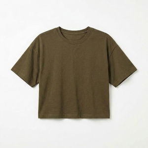 Female Plain Crop T Shirt Crew Neck Soft Cotton Slim Fit Short Sleeve T-Shirt Everyday Wear <b>Top</b> Women <b>Cropped</b> Black T Shirt - Product Image 1