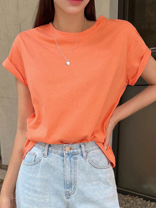 Premium Cotton Women's Shirts Custom Plain Solid Color Crew Neck Tee Custom Logo Print T-Shirt Soft Casual Spring Summer Top - Product Image 5