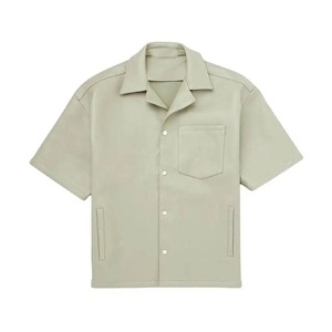 Chemise à manches courtes en cuir véritable tricoté pour homme, coupe oversize, qualité supérieure, col rabattu, boutons-pression, style décontracté - Product Image 6