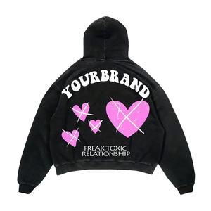 Colección de invierno 2025 para hombre, Sudadera con capucha Vintage de algodón pesado de 500gsm, dobladillo crudo recortado, estampado bordado DTG personalizado, venta al por mayor - Product Image 4