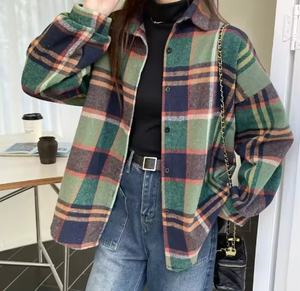 เสื้อเชิ้ตผ้าสักหลาดลายสก็อตสำหรับผู้หญิง ขายดี เสื้อเชิ้ตทรงหลวม แขนยาว สไตล์ลำลอง ติดกระดุม - Product Image 6