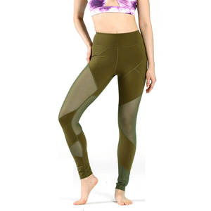 Leggings de malla de cintura alta para mujer, con estampado geométrico, color verde oliva, tejidos en spandex y nailon, deportivos, para todas las estaciones - Product Image 1