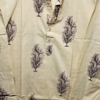 Kenyamanan Terbaik 100% Katun Beige Kurta Lengan Panjang Pendek untuk Pria |   Cetakan Blok Tangan Motif Bunga Gaya Artisan Klasik
