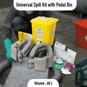 ชุดอุปกรณ์ดูดซับสารเคมีรั่วไหลอเนกประสงค์ 60 ลิตร พร้อมถังเหยียบ ชุดรับมือกับการรั่วไหลของน้ำมันและสารเคมี แผ่นดูดซับ ถุงดูดซับ ชุดควบคุมการรั่วไหลฉุกเฉินสำหรับอุตสาหกรรม - Product Image 2