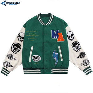 DAIZEN <b>STAR</b> Men's Varsity <b>Jacket</b> Green Cream Sleeve Patch Design Preppy Style Autumn Wear Polyester Cotton Material - Product Image 5