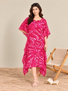 Vestido maxi bohemio con efecto tie-dye para mujer, rosa, con mangas de murciélago, corte holgado en A, informal, para verano y playa - Product Image 5