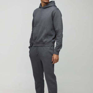 Ensemble de survêtement gris pour homme, couleur unie, manches longues, coton léger, pantalon de jogging décontracté, poches à cordon, séchage rapide - Product Image 1