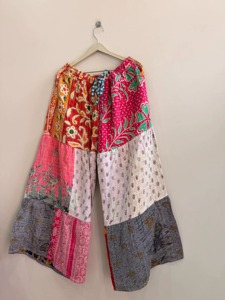 Bohemian Patchwork Harem Pants Women's Loose Wide Leg <b>Elastic</b> <b>Waist</b> Printed Cotton Summer <b>Trousers</b> Knee Length - Product Image 5