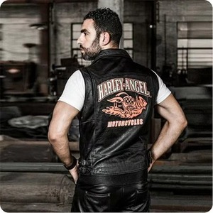 Men's <b>Black</b> Leather Motorcycle Biker <b>Vest</b> Concealed Carry Riding Waistcoat - Product Image 3