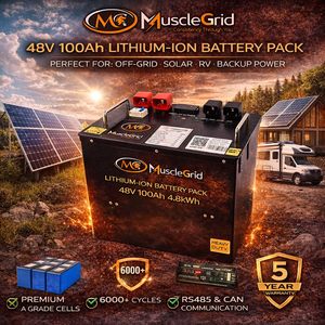 Batterie solaire au lithium LiFePO4 MuscleGrid 48V 100Ah avec BMS intelligent, plus de 6000 cycles, communication RS485 et CAN, systèmes solaires domestiques - Product Image 1