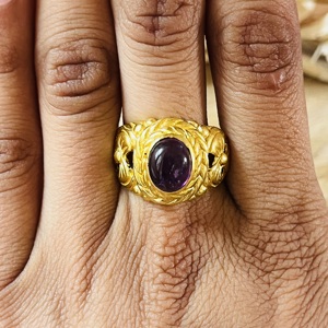 Unique Design Amethyst <b>Ring</b> Boho Brass <b>Rings</b> For Women 18k Gold Plated Floral <b>Statement</b> <b>Ring</b> Chunky <b>Ring</b> For Wholesale/OEM/ODM - Product Image 6