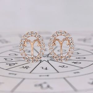 Pendientes de Diamantes Halo del Zodiaco Aries en Oro Rosa, Joyería Fina con Diamantes Cultivados en Laboratorio para Amantes de la Astrología, Pendientes de Diamantes Halo del Zodiaco Tauro - Product Image 1