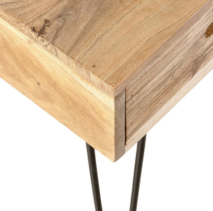 Solid Wood Nightstand <b>With</b> 1 Drawer Bedside <b>Table</b> <b>Foldable</b> Hairpin <b>Leg</b> End <b>Table</b> for Bedroom - Product Image 3
