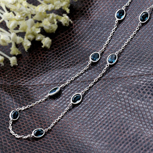 Collier en argent sterling 925 avec topaze bleue de Londres pour femme, bijou minimaliste avec pierre précieuse topaze ovale, cadeau idéal - Product Image 4