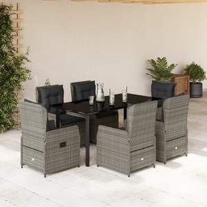 Grand ensemble de salle à manger de jardin en rotin PE gris, mobilier d'extérieur élégant et durable - Product Image 1
