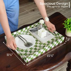 Plateau de service rectangulaire artisanal en nacre incrustée, bleu et blanc à carreaux, plateau décoratif pour table basse, vente en gros - Product Image 4