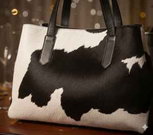 Sac fourre-tout en cuir véritable à poils, avec broderie, couleur unie, fermeture éclair supérieure, pour femme, sac à bandoulière LHTB-0015 - Product Image 1