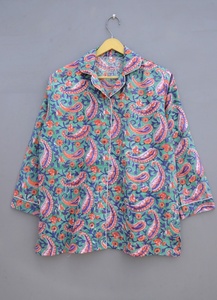 Conjunto de pijama de talla grande de algodón puro Unisex hecho a mano con estampado Floral ecológico vestido de dormir de secado rápido para otoño y verano - Product Image 4