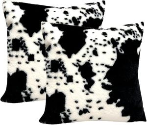 Housse de coussin en fausse fourrure à imprimé vache, motif animalier carré, décoration d'intérieur, style nordique, lavable - Product Image 1