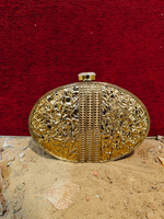 Pochette artisanale indienne en laiton et nacre avec pierre d'agate naturelle – Sac de soirée de luxe pour l'été, la mode, les mariages et les fêtes
