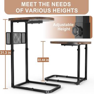 Tavolino da Divano alla Moda, Grande e Regolabile, Ovale Marrone, Piano da 16,93 Pollici, Struttura in Metallo Robusta, con Vano Portaoggetti, Arredamento per Soggiorno - Product Image 2