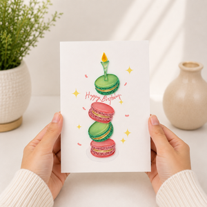 Carte de vœux artisanale en papier personnalisé, impression numérique de haute qualité, origine Vietnam, motif macaron empilé, vente en gros - Product Image 2
