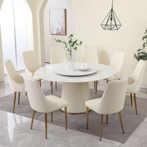 59 \ "moderno tavolo da pranzo in pietra sinterizzata con 31.5 \" giradischi rotondo legno pregiato piedistallo in metallo e 8 pezzi sedie-sala da pranzo Set - Product Image 1