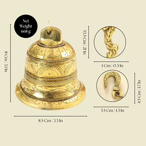 Campana Colgante de Latón Antigua Decorativa para Pared, Puerta o Vestíbulo con Cadena y Colgante de Herradura - Product Image 2