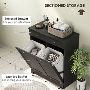 Moderno Mobile Portabiancheria Nero per Bagno e Cucina, Ecologico, con 2 Cestelli Ribaltabili e 2 Cassetti - Product Image 4
