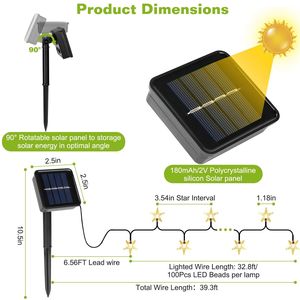 2 pezzi di luci a LED a forma di stella, alimentate a energia solare, da 39,3 piedi, 100 LED - Product Image 6