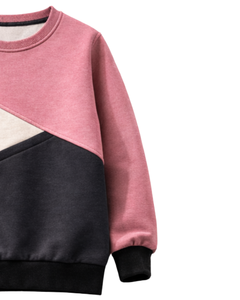 Sudadera Oversize Casual de Cuello Redondo para Mujer, Color Block Rosa Polvoriento y Negro, Estilo Urbano Personalizado, Ideal para Invierno - Product Image 4