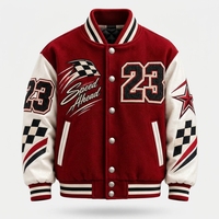 Blouson Bomber Homme Personnalisé Rouge et Blanc Brodé Motif Course Vêtement d'extérieur Streetwear Tendance