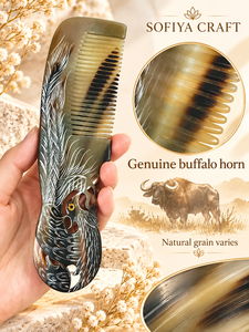 SOFIYA CRAFT Modern Eco-Friendly Handmade Buffalo Horn <b>Hair</b> Comb Engraved Phoenix <b>Massage</b> <b>Brush</b> Anti-Static Natural Craft Gift - Product Image 3