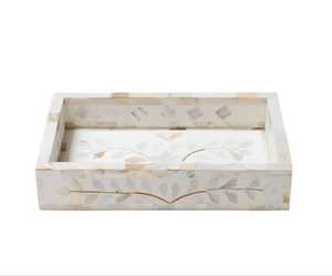 Plateau de service et de rangement de luxe en nacre irisée, mosaïque artisanale de coquillages, organisateur haut de gamme pour la décoration intérieure et la salle à manger - Product Image 4