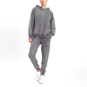Sweat-shirt à capuche oversize pour femme, gris uni, en coton et fibre de bambou, épaules tombantes, manches longues, pull tricoté, vêtement d'automne - Product Image 6