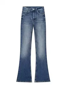 Jeans décontractés pour femmes, coupe classique, 100% coton, taille moyenne, motif uni, haute qualité, logo personnalisé - Product Image 4