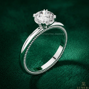 Bague de fiançailles Lumera Fine Jewellery en platine, diamant rond taille brillant, classique pour femme, pierre naturelle certifiée GIA - Product Image 3