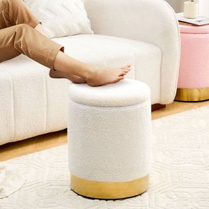 Pouf Contenitore Moderno in Velluto Teddy, Poggiapiedi Multiuso con Base in Metallo, Sgabello da Toeletta per Hotel - Product Image 3