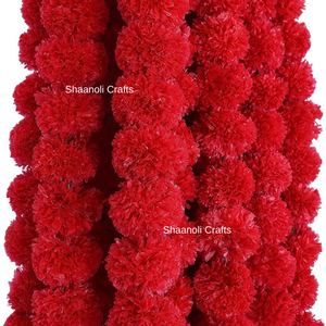 New Arrival Red Marigold <b>Flower</b> <b>Garlands</b>, Artificial Floral Strings for Wedding, Haldi, Mehndi, Party Backdrop & Indian Décor - Product Image 5