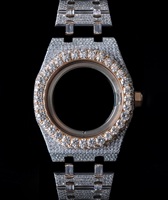 Ensemble de boîtier de montre et bracelet de luxe faits à la main, légers, avec lunette en moissanite, composants dorés pour assemblage personnalisé