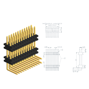 Conector de Cabezal de Pines de Latón de Doble Fila con Paso de 0.8mm, Chapado en Oro, con Carcasa de Nylon, Ancho de Base de 1.2mm, Clasificación de 3.0A - Product Image 3